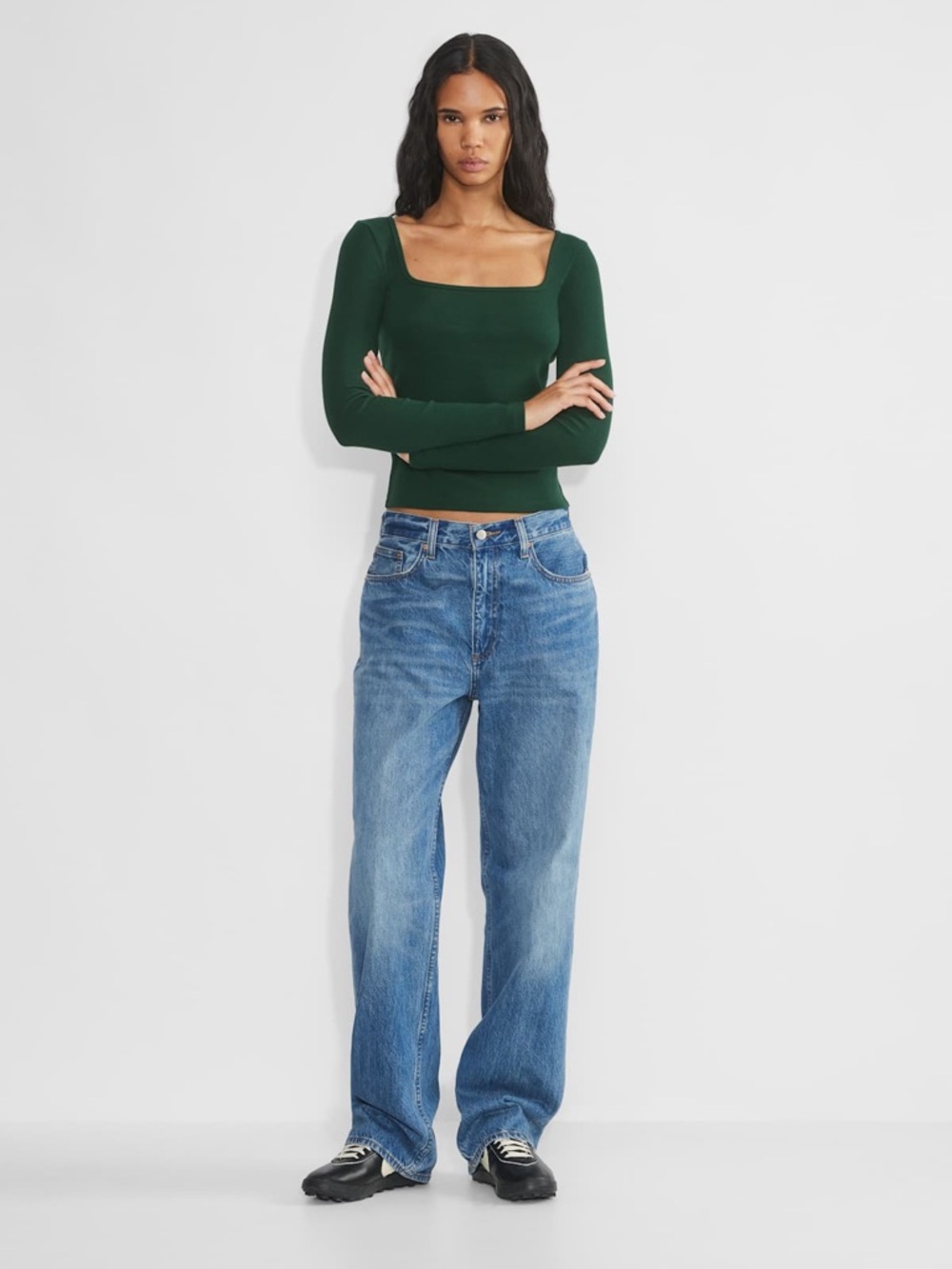 Aritzia HomeStretch™ Rib Squareneck Longsleeve Green Size Medium - Picture 2 of 8